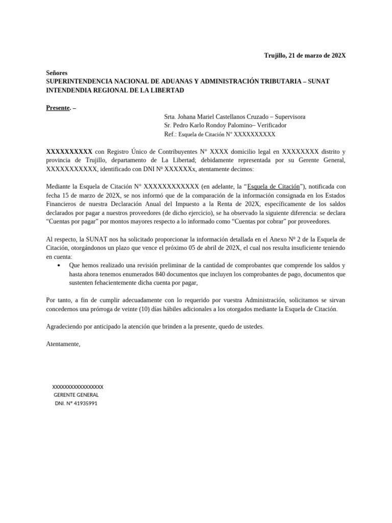 Solicitud de Prórroga a SUNAT Trujillo | PDF
