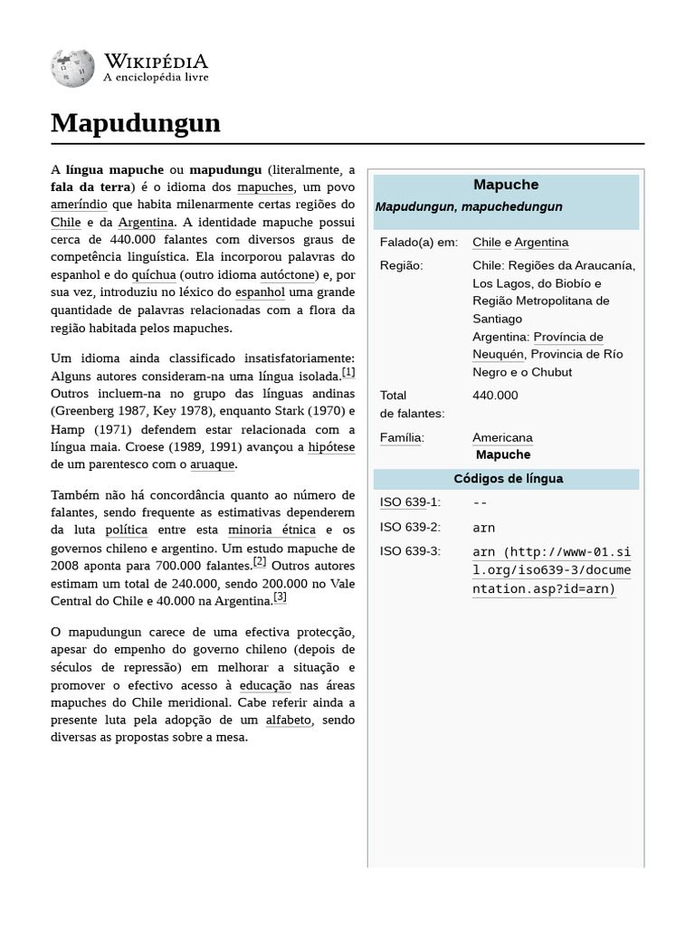 Língua Mapuche: Mapudungun e sua História | PDF | Fonética | Linguística