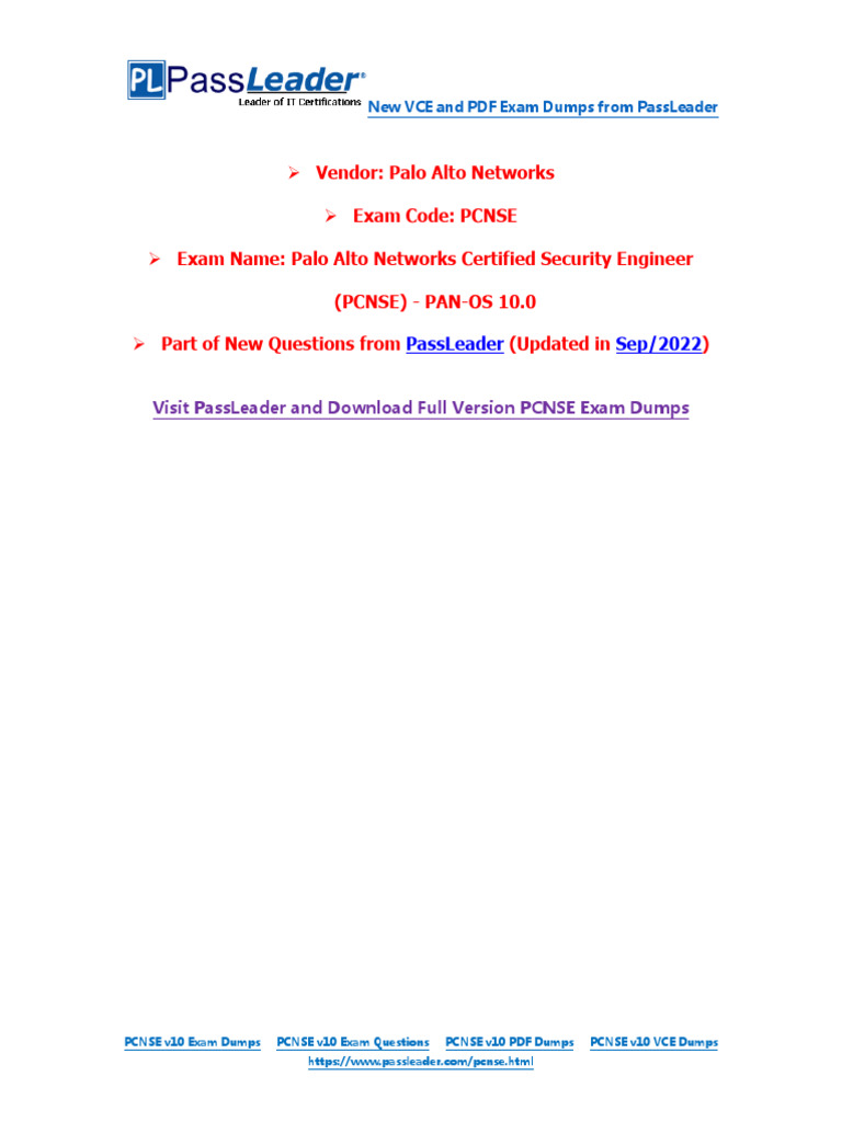 (Sep-2022) New PassLeader PCNSE v10 Exam Dumps | PDF | Firewall ...