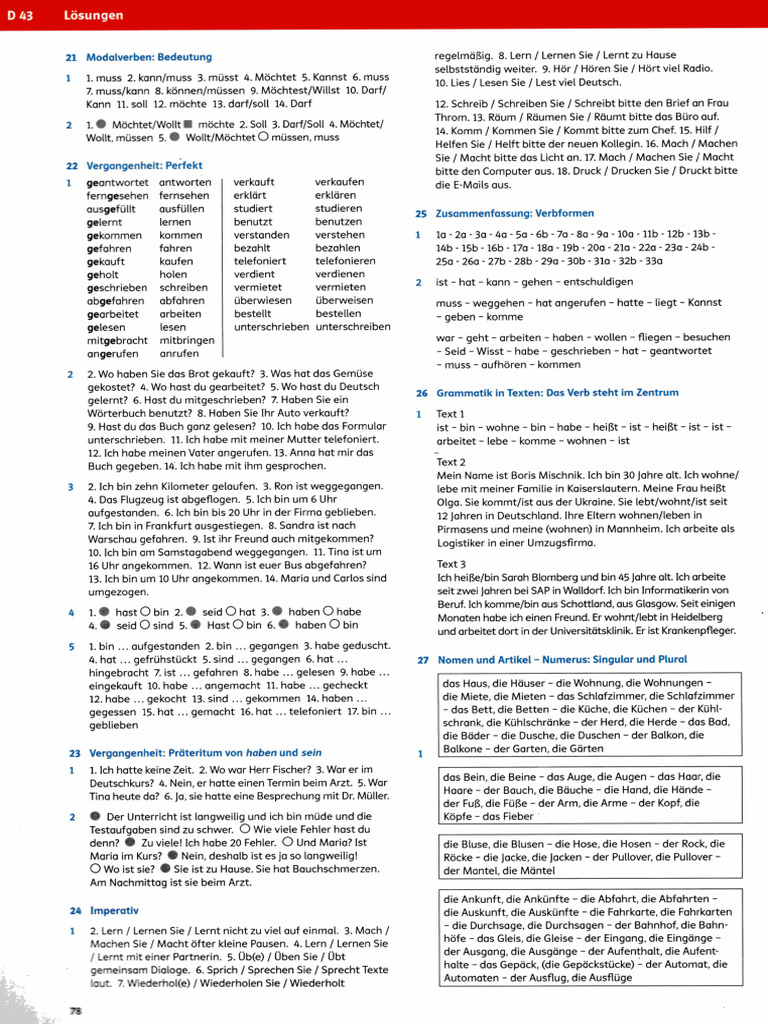 Lösung Grammatik A1 - Das Training - Perfekt | PDF