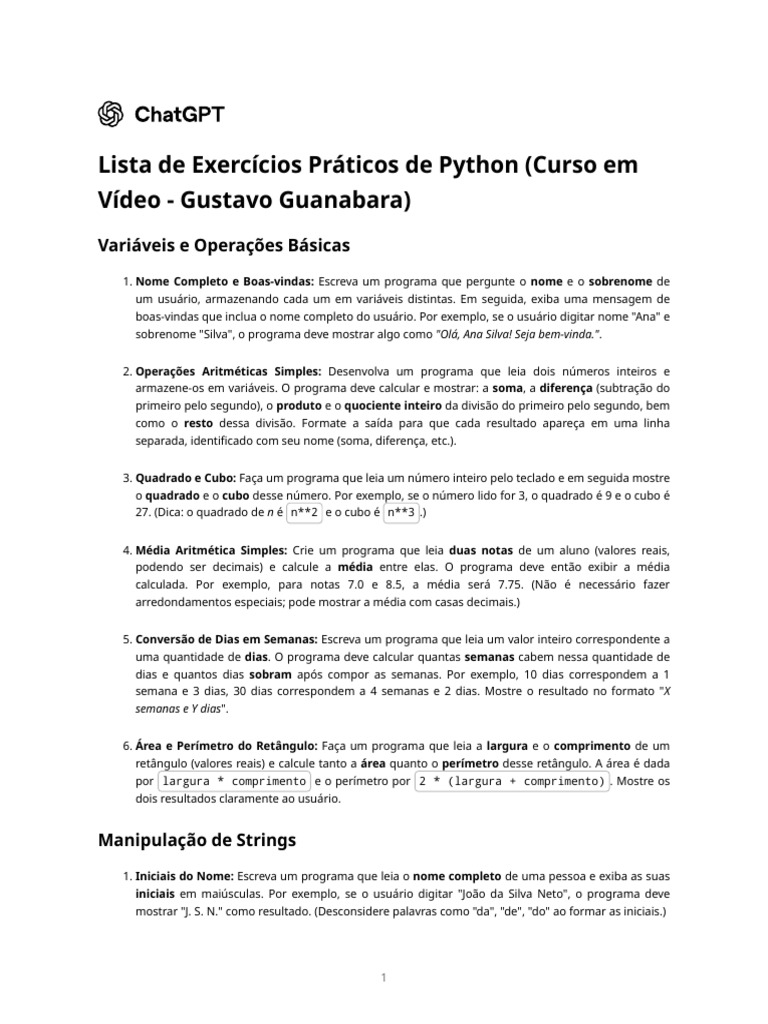 Exercícios Práticos de Python | PDF | Triângulo | Somatório
