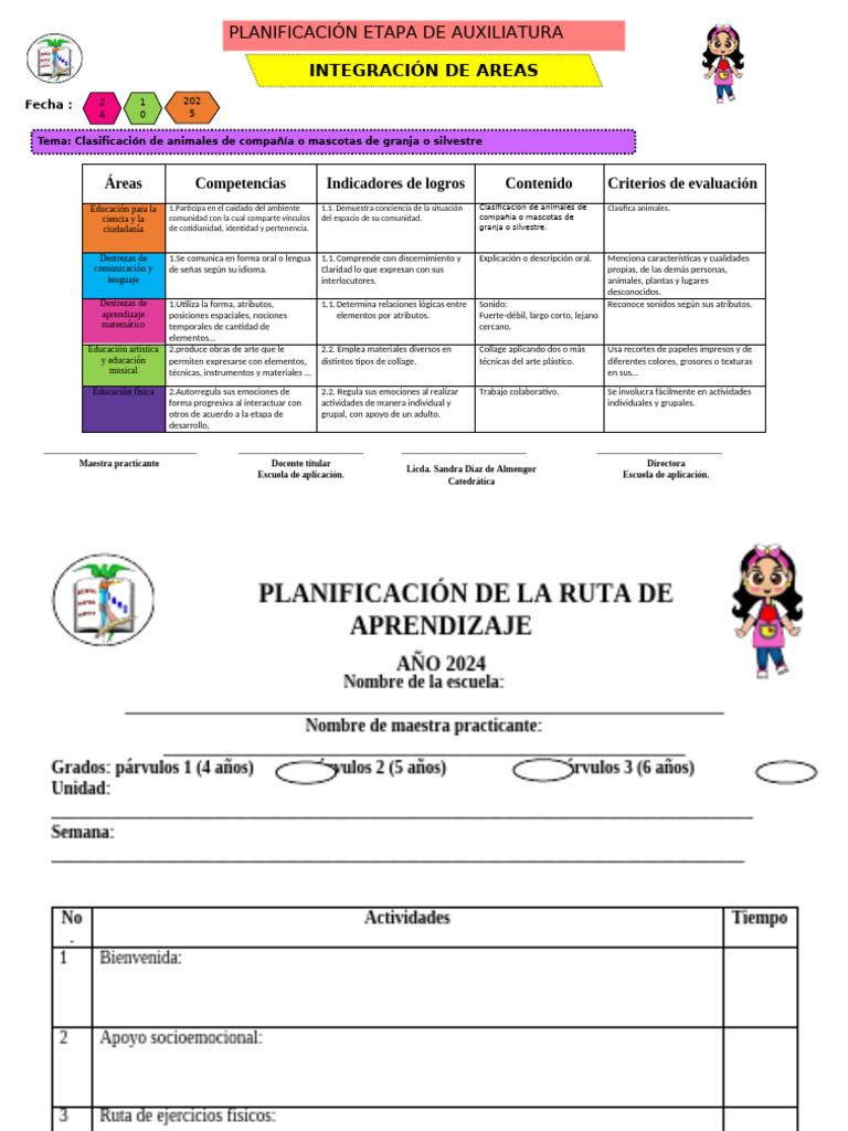 Planificación de Aprendizaje 2024 | PDF | Educación de la primera ...