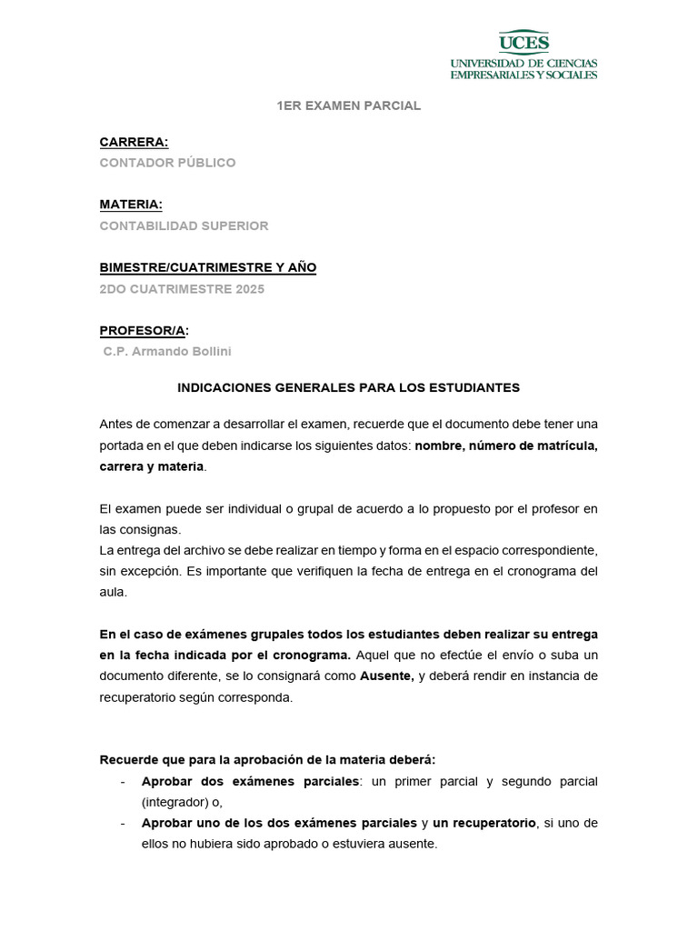 Contabilidad Superior - Primer Parcial 2025 | PDF | Tipo de cambio