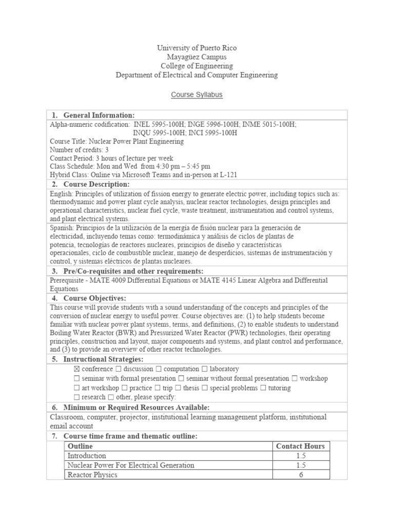 Nuclear Power Plant Engineering Syllabus | PDF | Nuclear Reactor ...