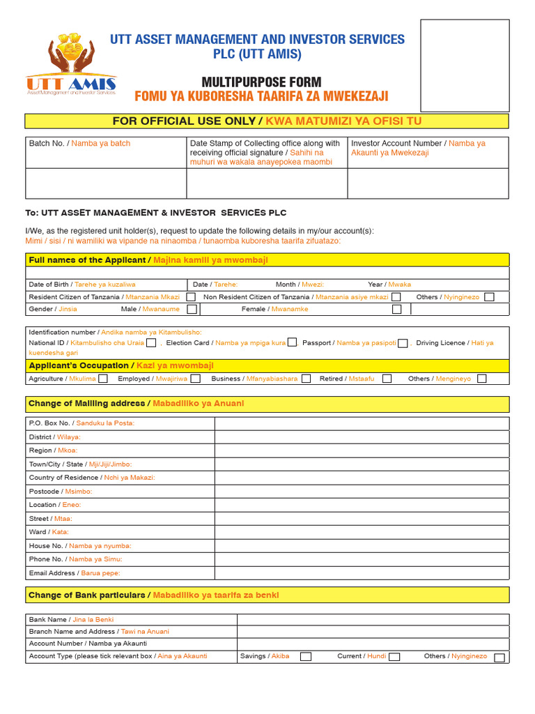 UTT AMIS Investor Information Update Form | PDF | Document | Government ...