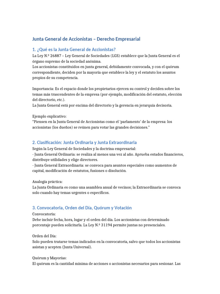 Junta General de Accionistas: Guía Completa | PDF | Gobierno