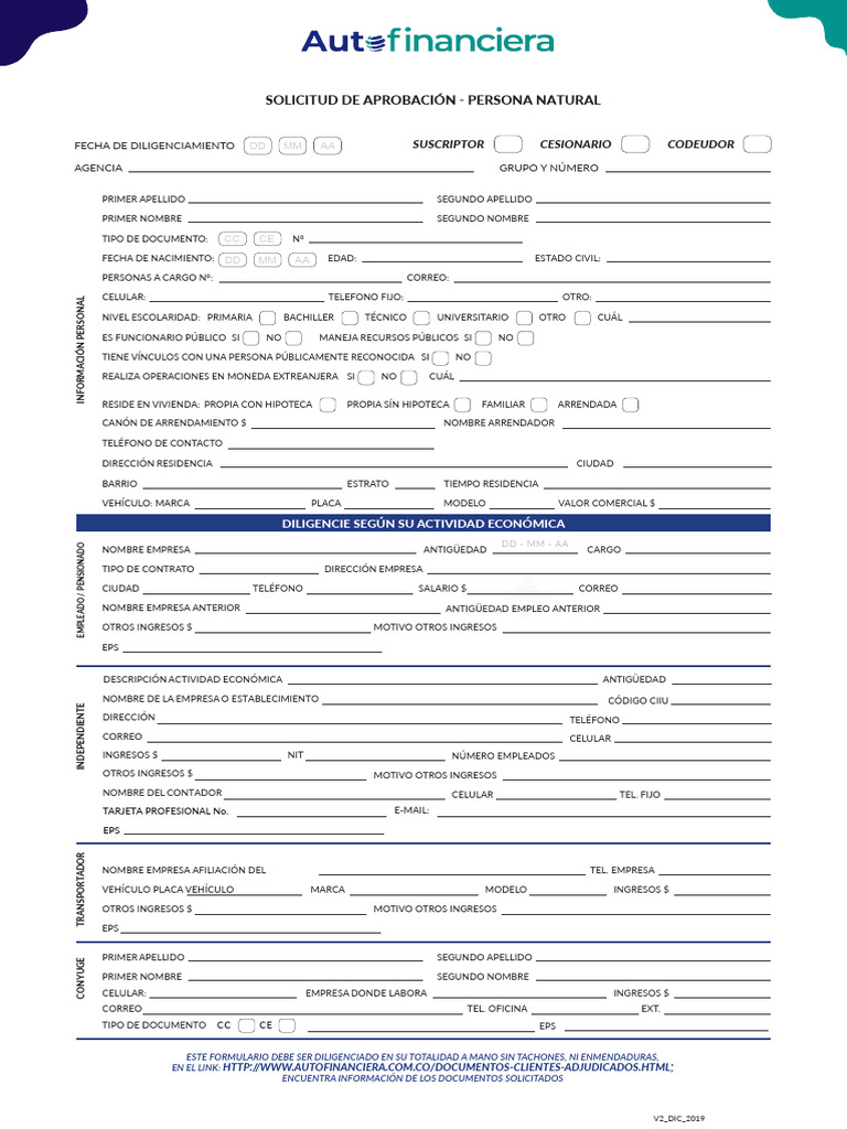 Formulario de Suscripción Autofinanciera | PDF | Pensión