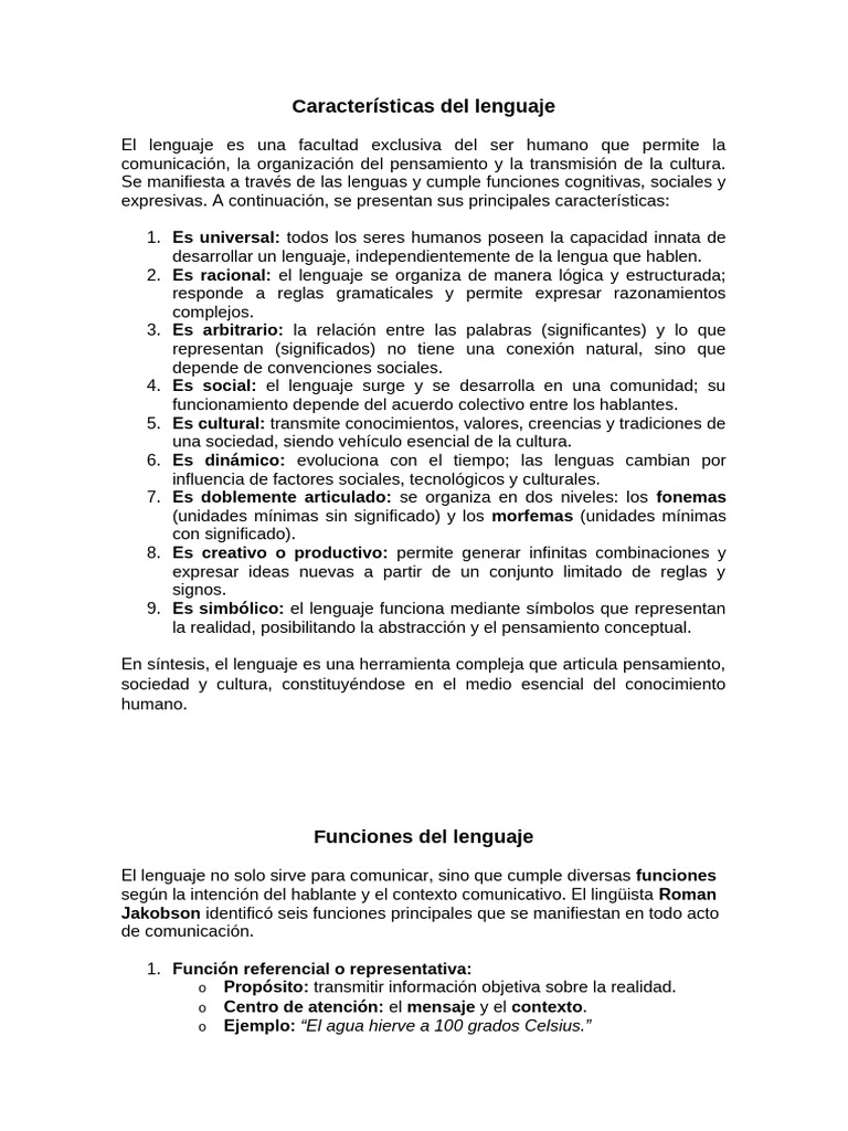 Características y funciones del lenguaje | PDF | Comunicación ...