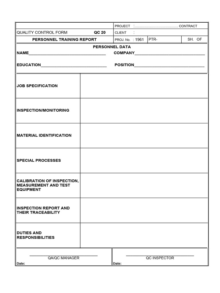 Quality Control Personnel Training Report | PDF