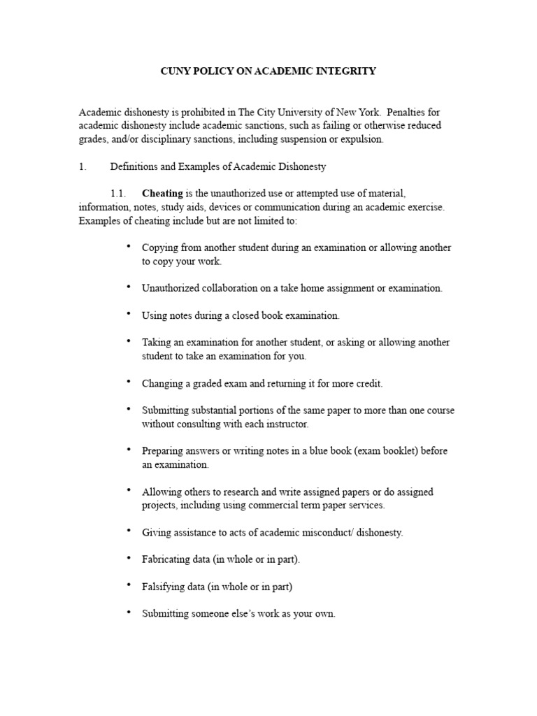 CUNY Academic Integrity Policy Overview | PDF | Academic Dishonesty ...