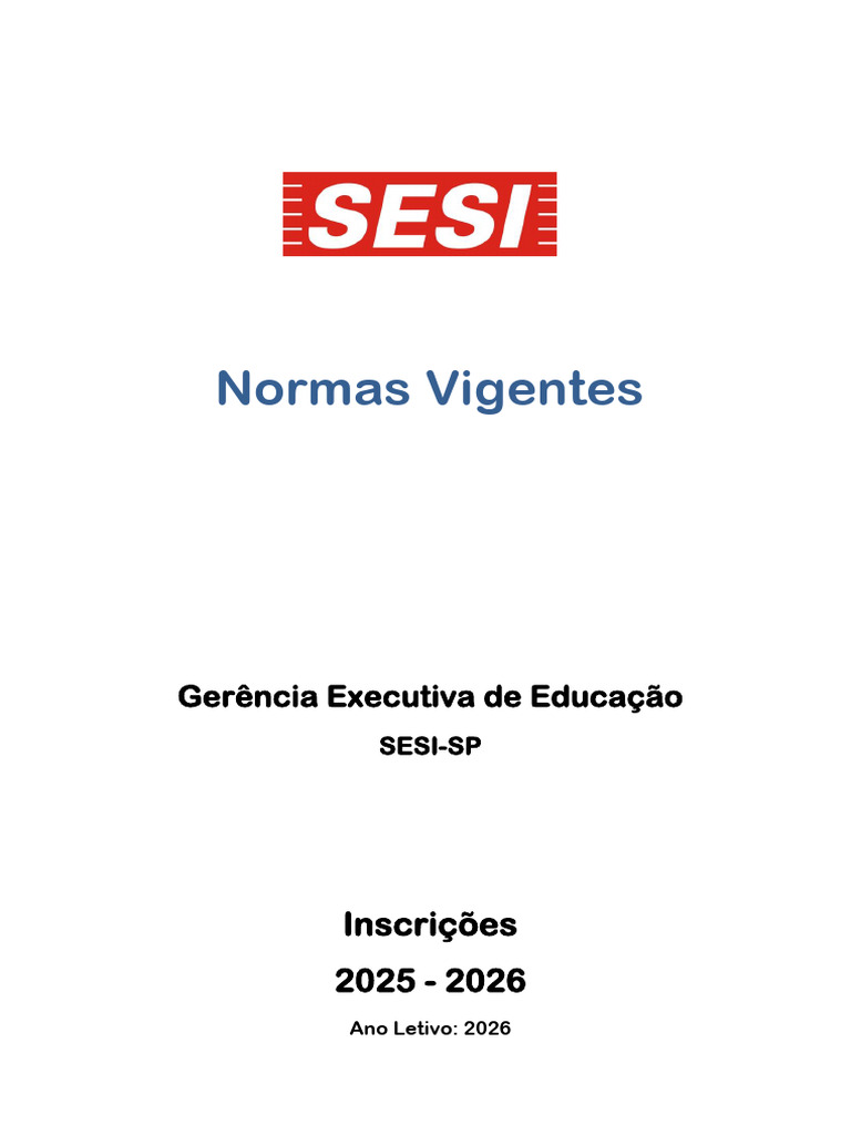 Inscrições SESI-SP 2026: Educação Infantil e 1º Ano | PDF | Educação ...