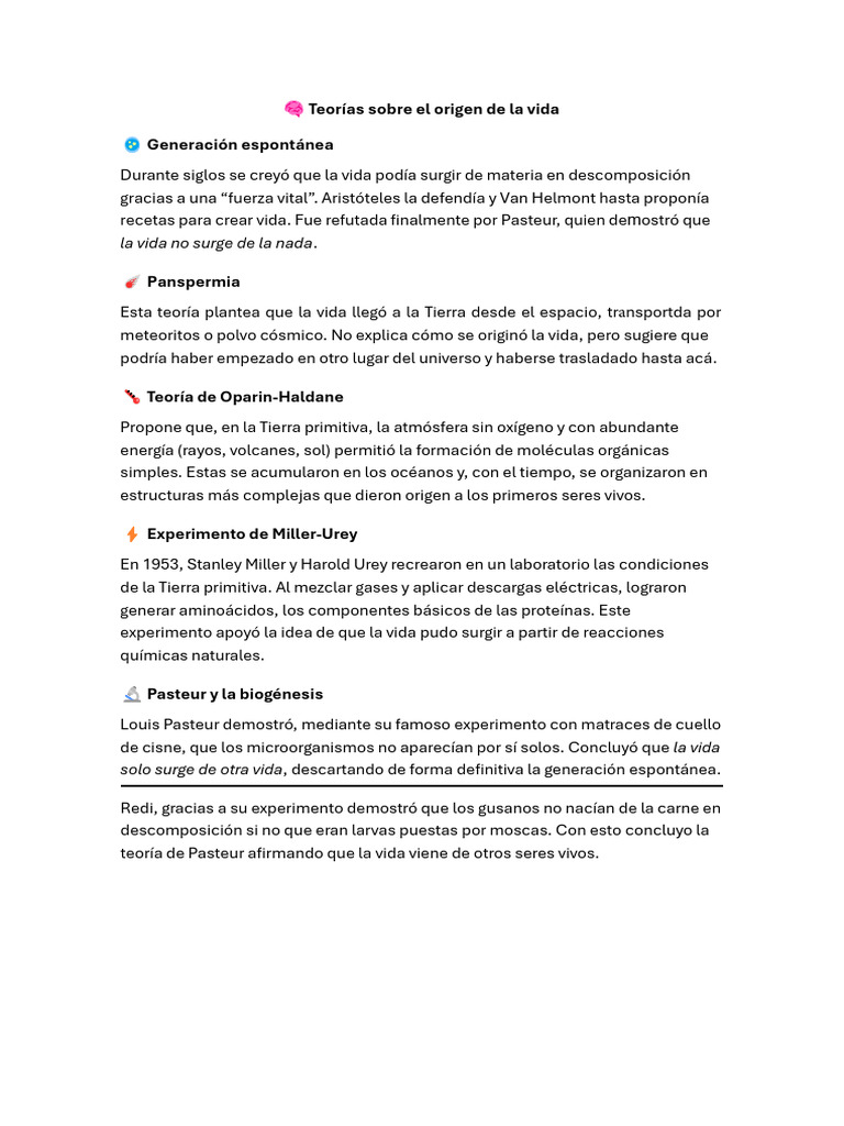 Teorías sobre el origen de la vida | PDF