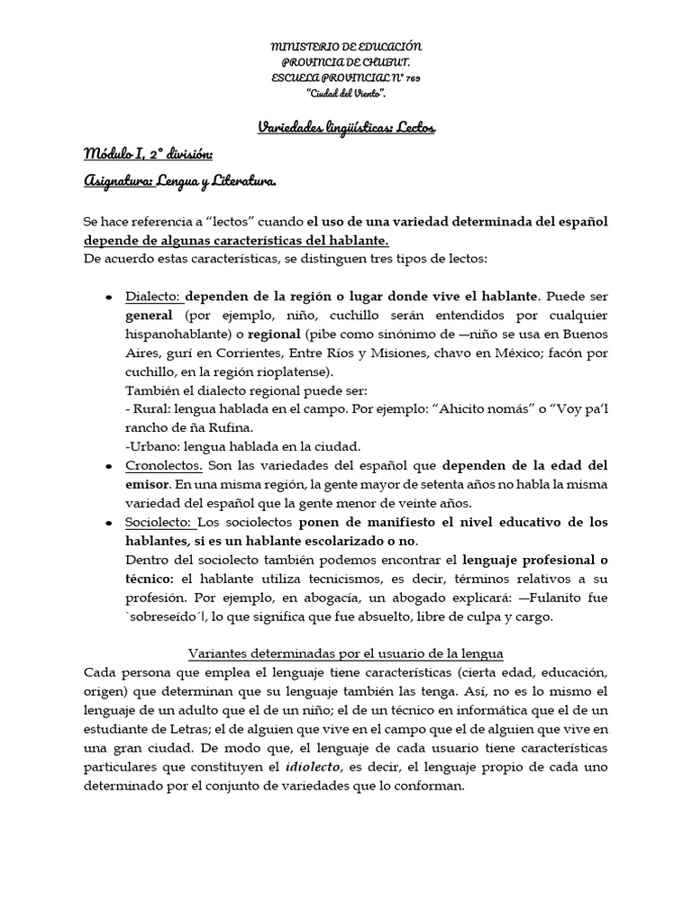 Variedades Lingüísticas Lectos | PDF | Lengua española | Dialecto
