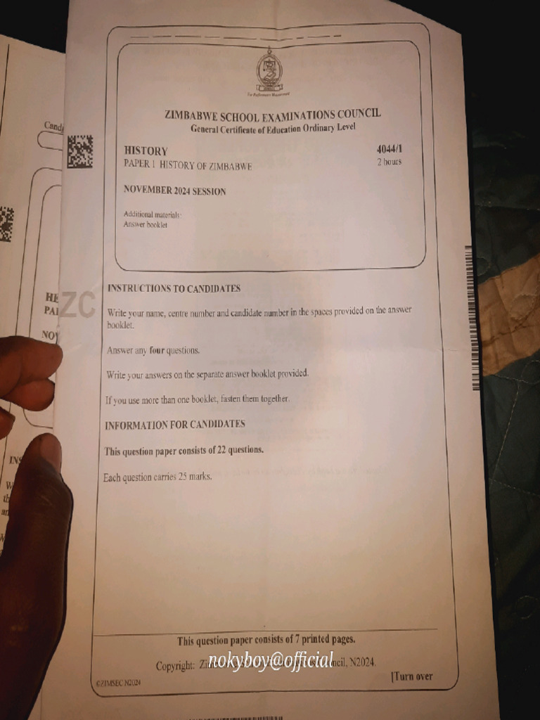 History Paper 1 November 2024 | PDF