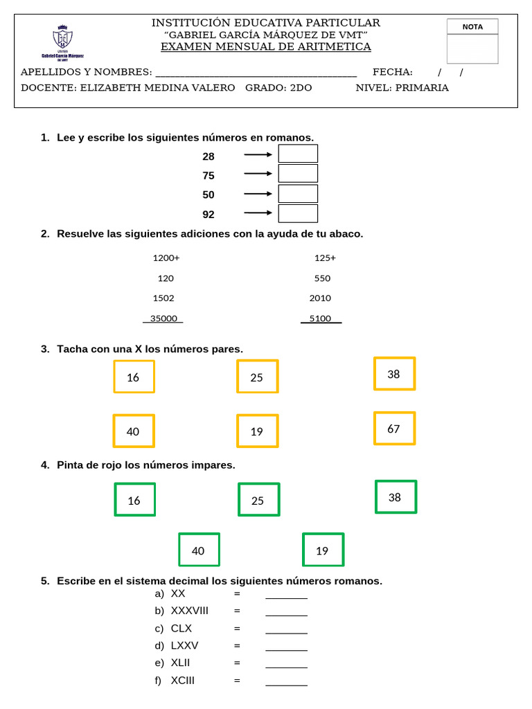 Ejercicios de Aritmética para Primaria | PDF