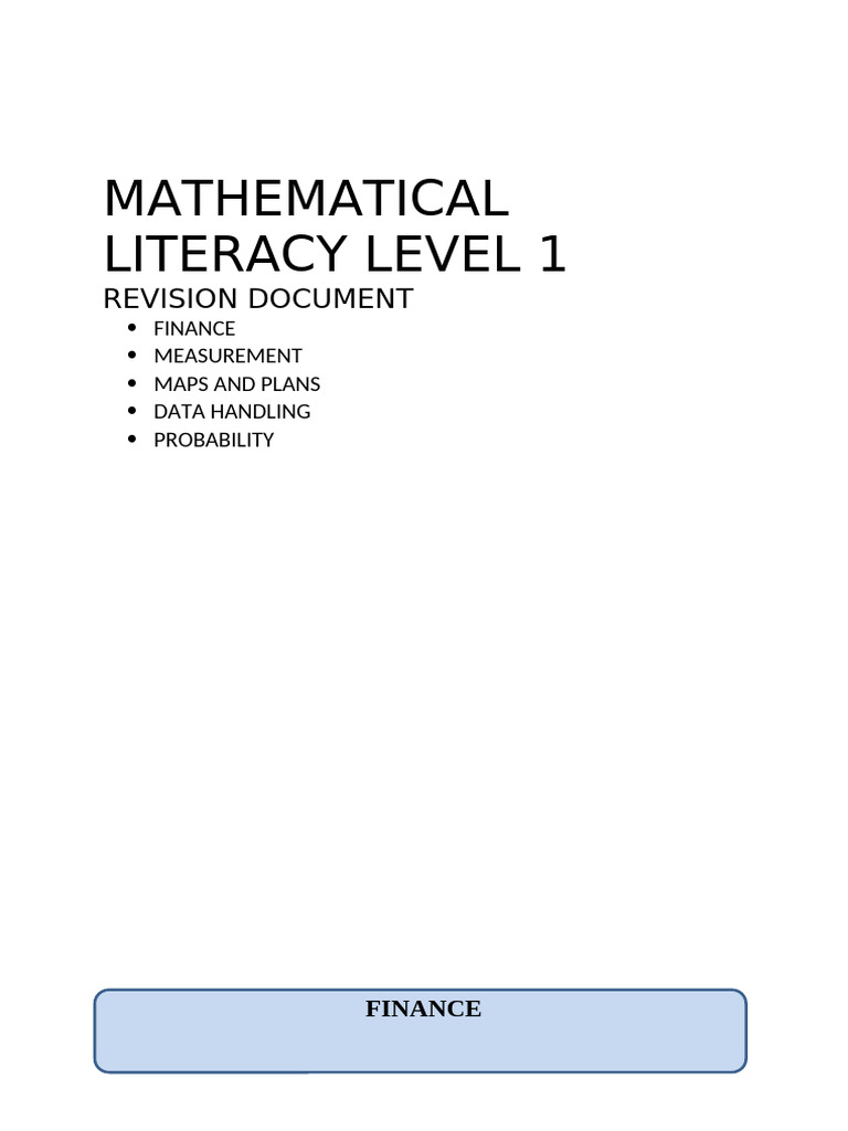 Mathematical Literacy Level 1 Revision Guide | PDF | Debit Card ...