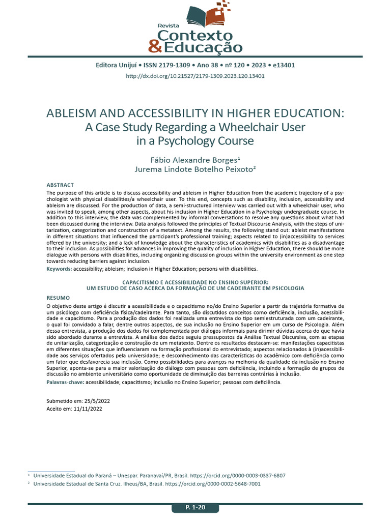 ABLEISM AND ACCESSIBILITY IN HIGHER EDUCATION: A Case Study Regarding A ...