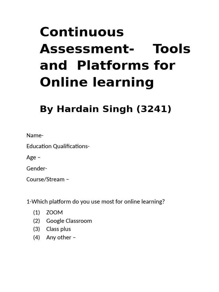 Continuous Assessment-Tools and Platforms For Online Learning | PDF