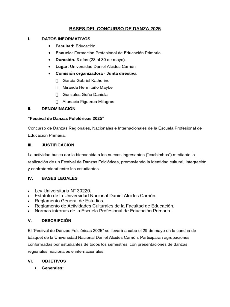 Bases del Concurso de Danzas 2025 | PDF