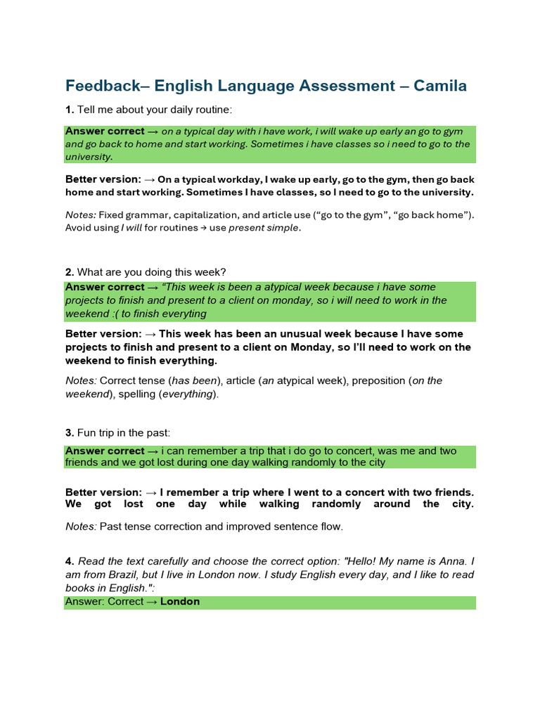 English Language Assessment Feedback | PDF | Energy Development ...