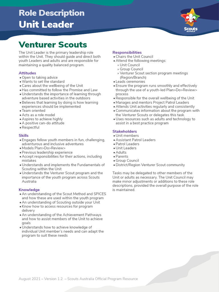 Scout Youth Leadership Roles 2021_05_venturers | PDF | Scouting ...