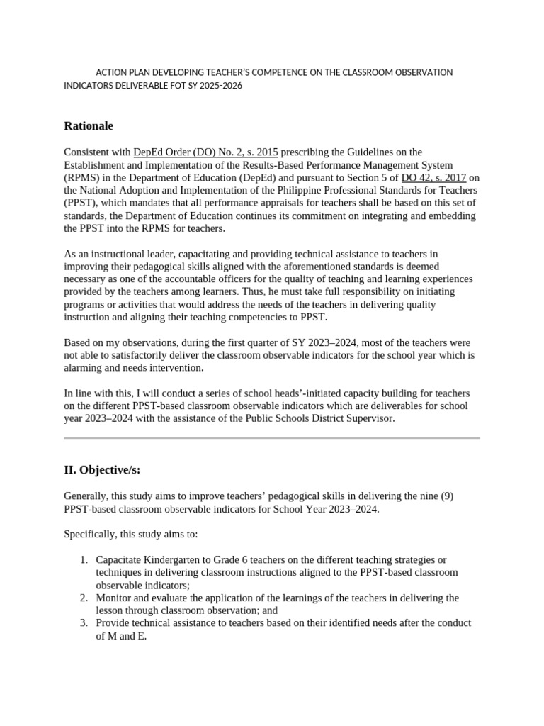 Action Plan Developing Teacher | PDF | Teachers | Mentorship