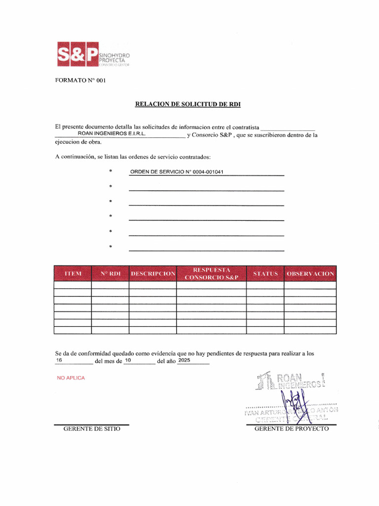 Relación de Solicitud de Rdi | PDF