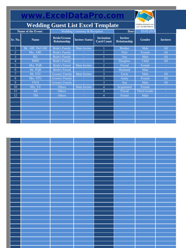 Wedding Guest List Excel Template | PDF | Fashion Related Occasions ...