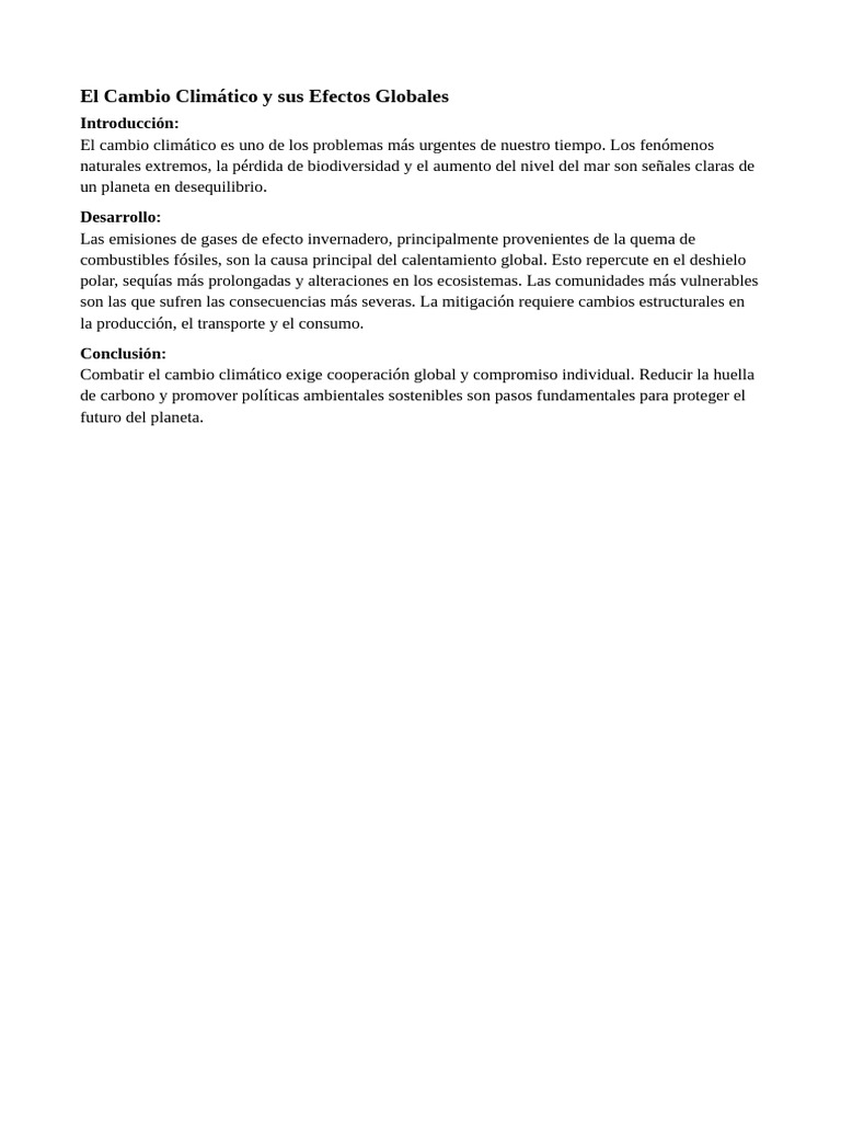 El Cambio Climático y Sus Efectos Globales | PDF
