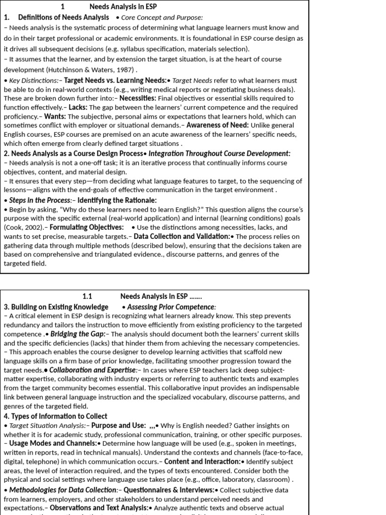 Needs Analysis in ESP Course Design | PDF | Learning | Expert