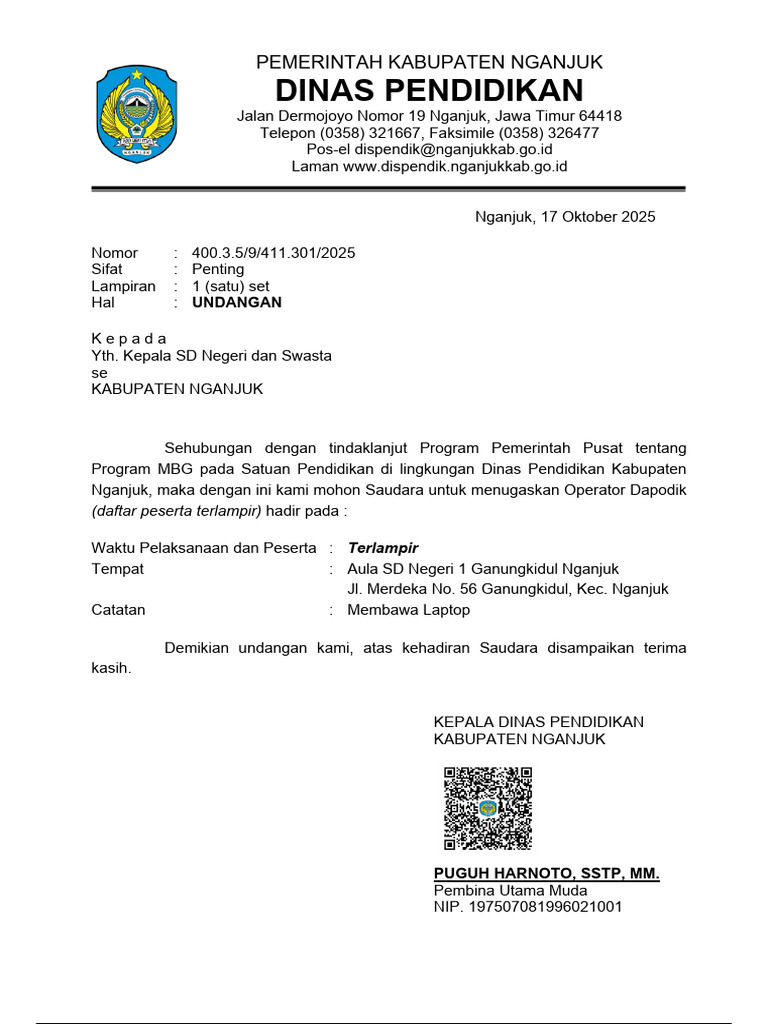 Undangan Peserta Sosialisasi Program MBG 2025 | PDF