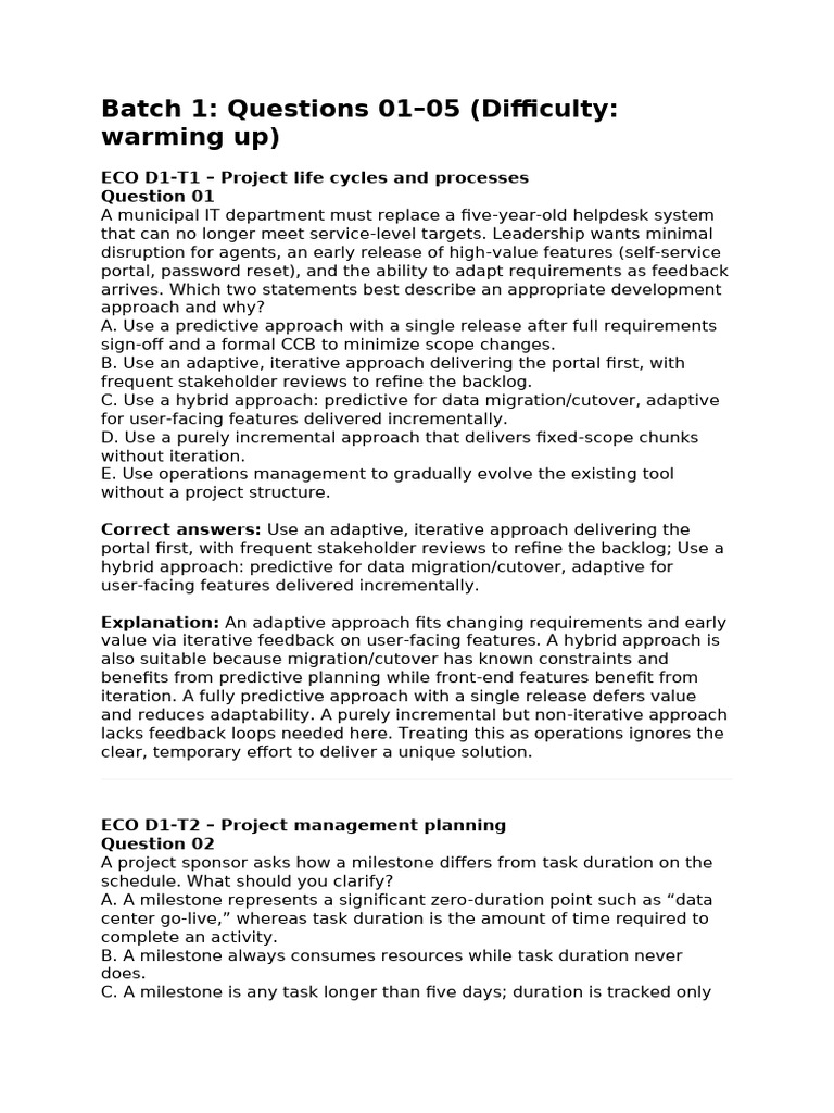 Project Management Questions and Answers | PDF | Project Management | Risk