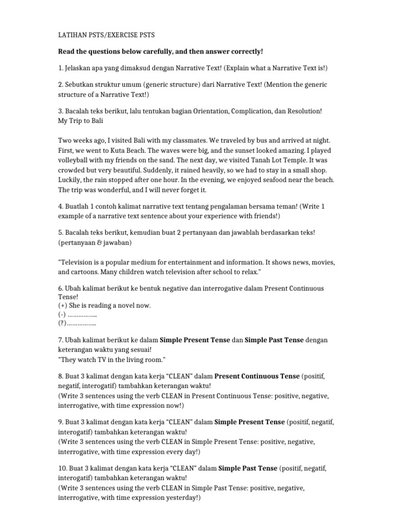 Narrative Text Exercises and Examples | PDF