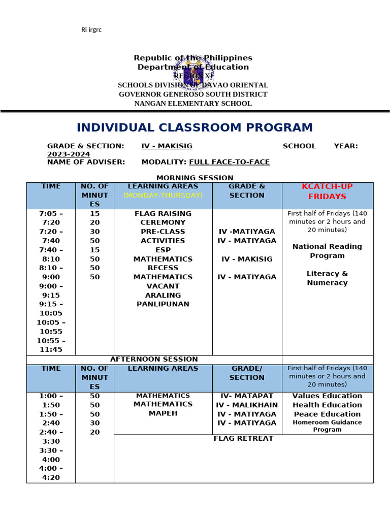 Individual Classroom Program With Catch Up Fridays | PDF | Intelligence ...