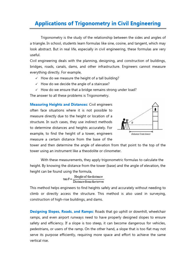 Trigonometry Applications in Civil Engineering | PDF | Trigonometry | Slope
