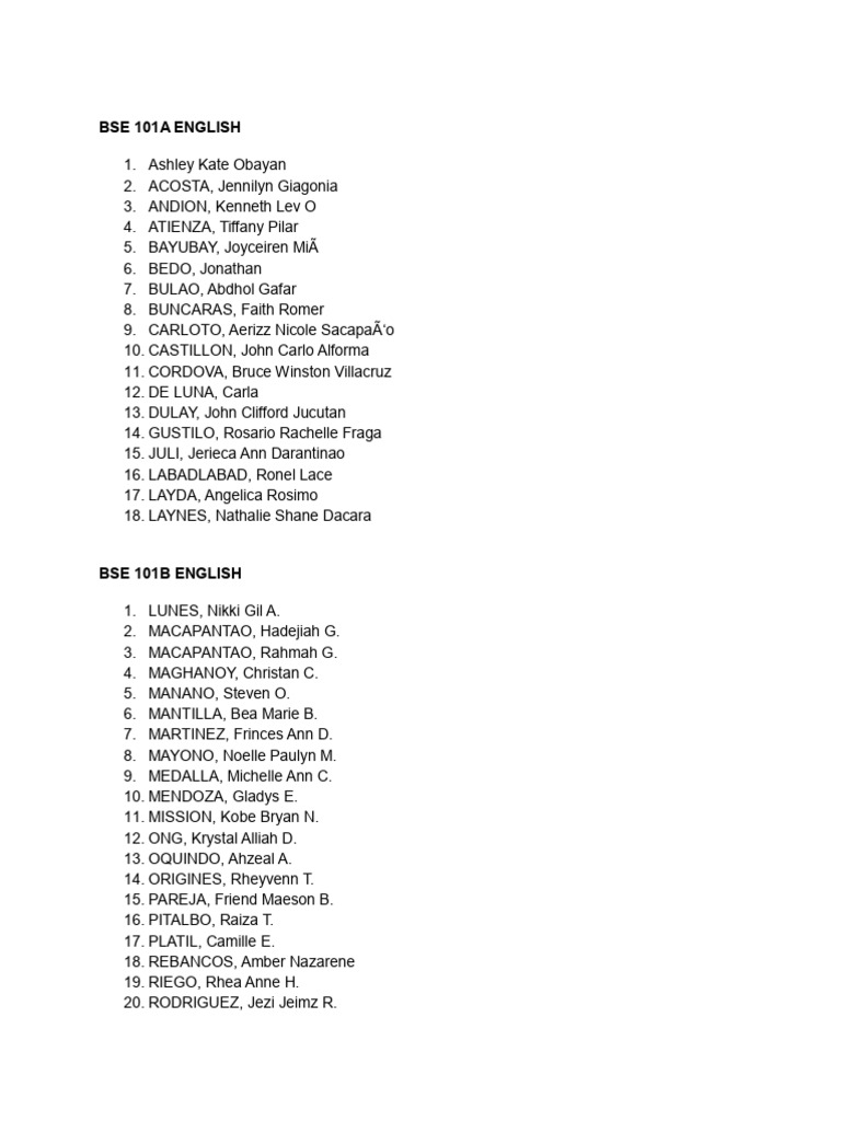 BSE Course Enrollment Lists 2023 | PDF