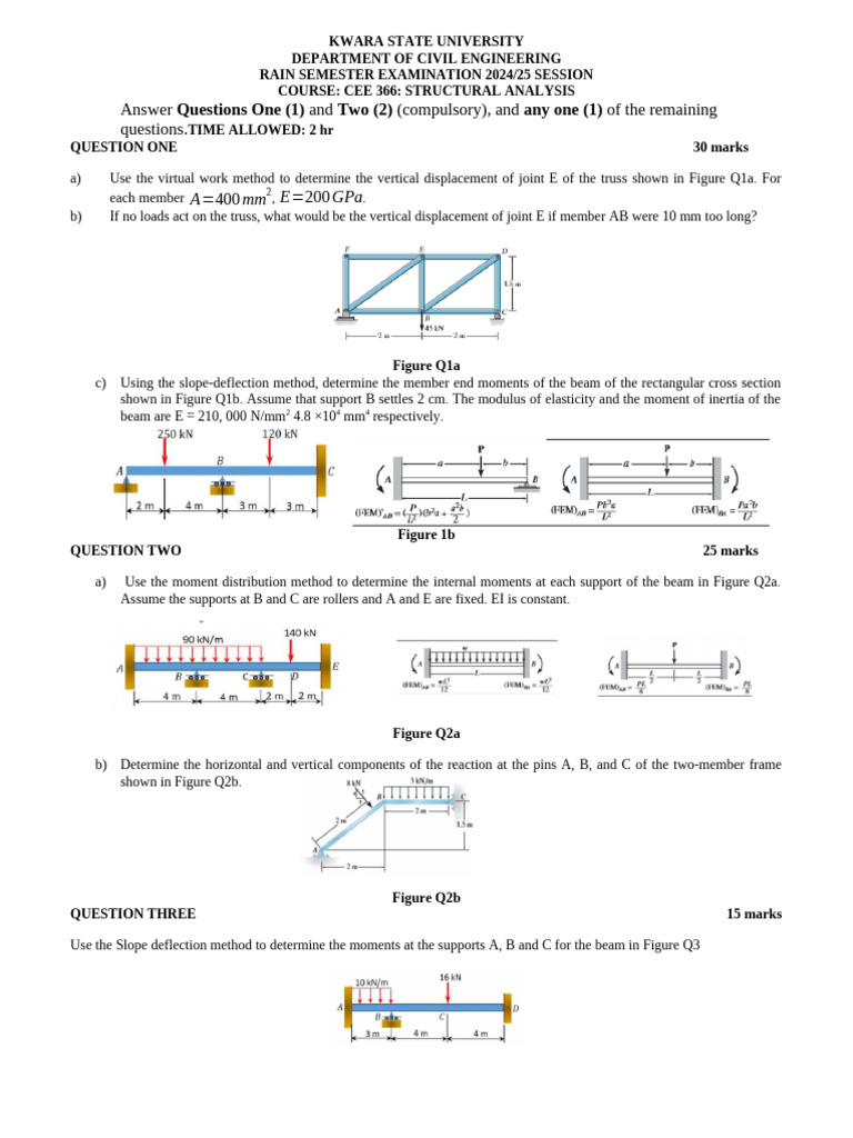 Structural Analysis Exam CEE 366 2024 | PDF | Beam (Structure ...