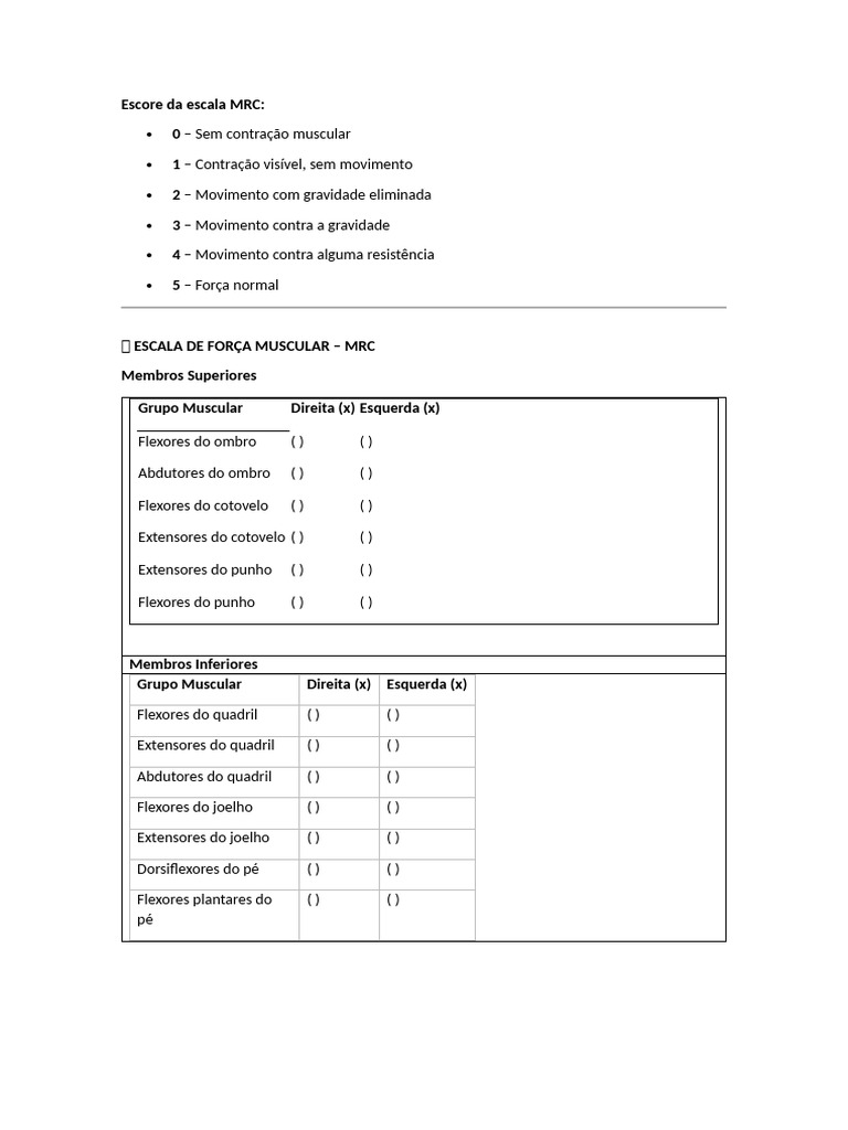 Escala MRC de Força Muscular | PDF