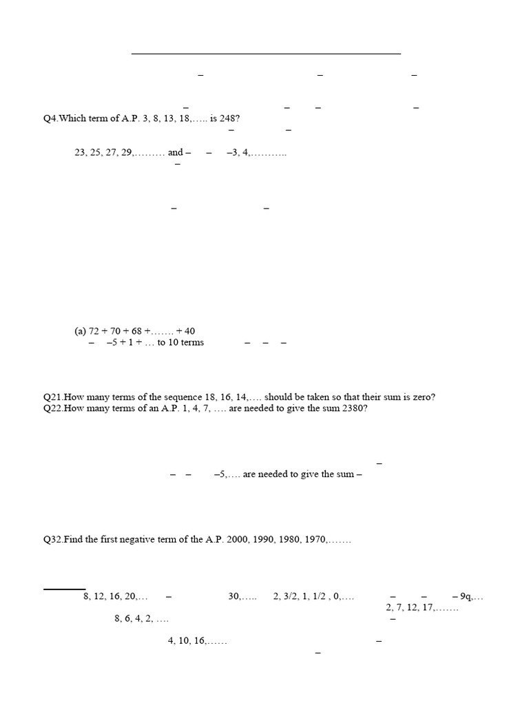 Class X Arithmetic Progression Assignment | PDF | Mathematical Analysis ...