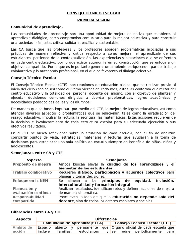 Consejo Tecnico Escolar y Comunidades de Aprendizaje | PDF ...