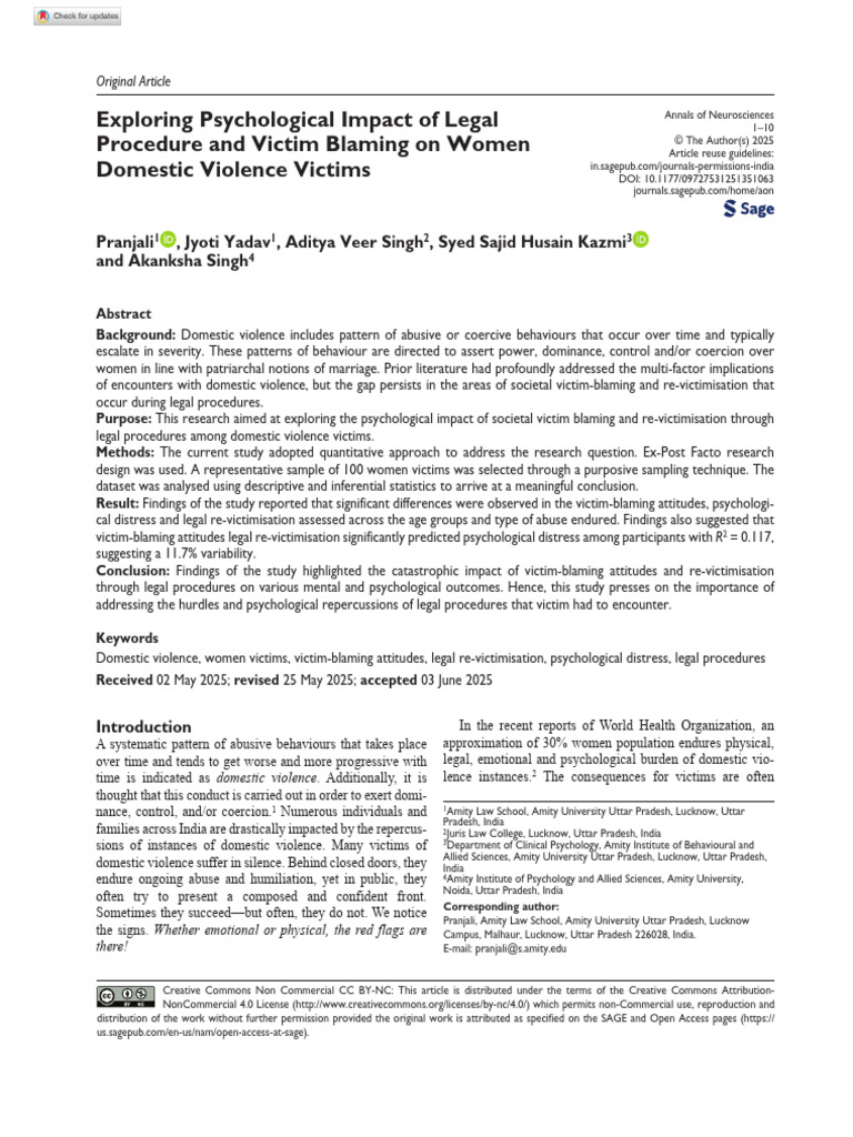Exploring Psychological Impact of Legal Procedure and Victim Blaming On ...