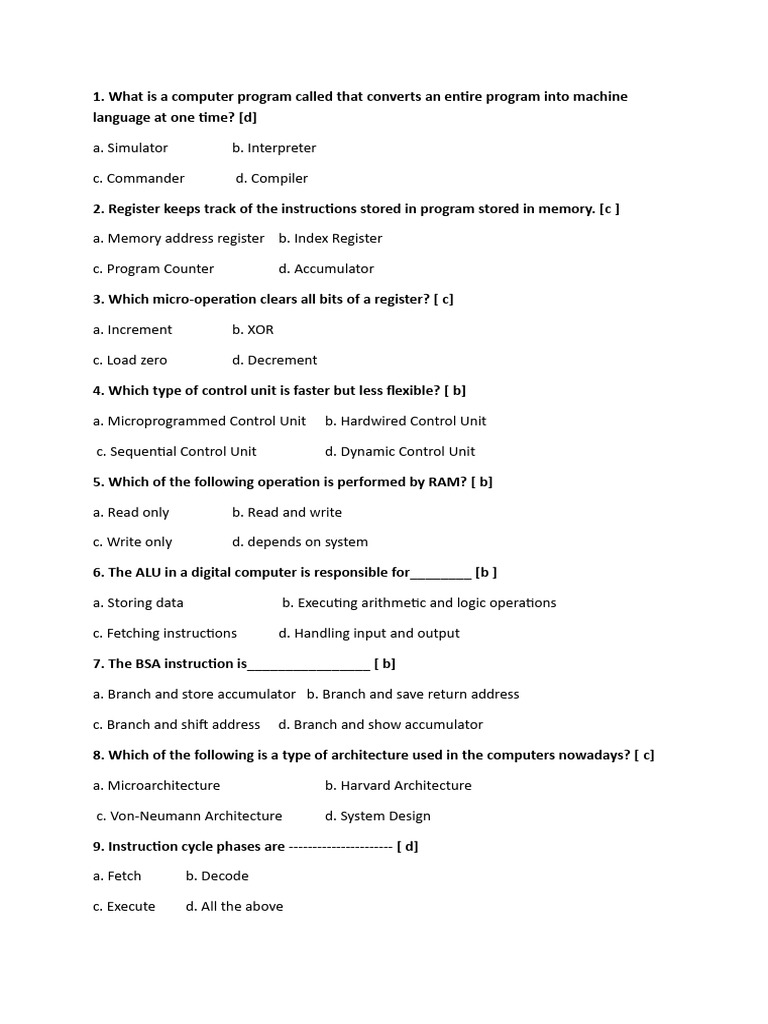 COA MCQs for Computer Architecture | PDF | Central Processing Unit ...