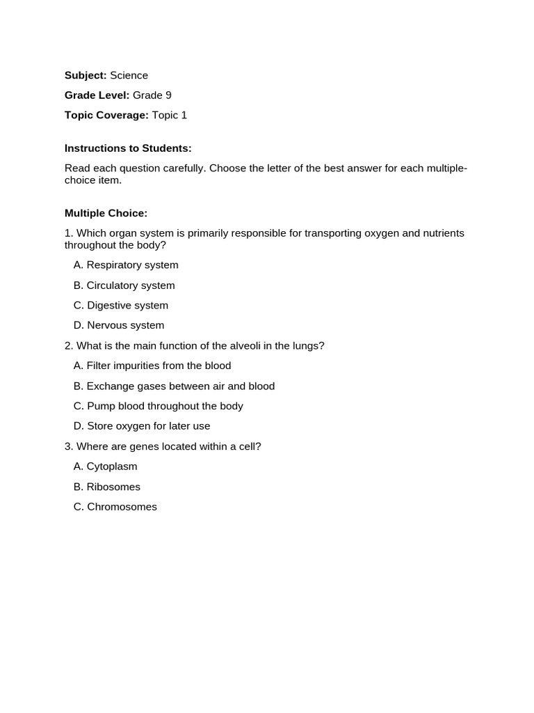 Grade 9 Science Multiple Choice Quiz | PDF | Dominance (Genetics ...