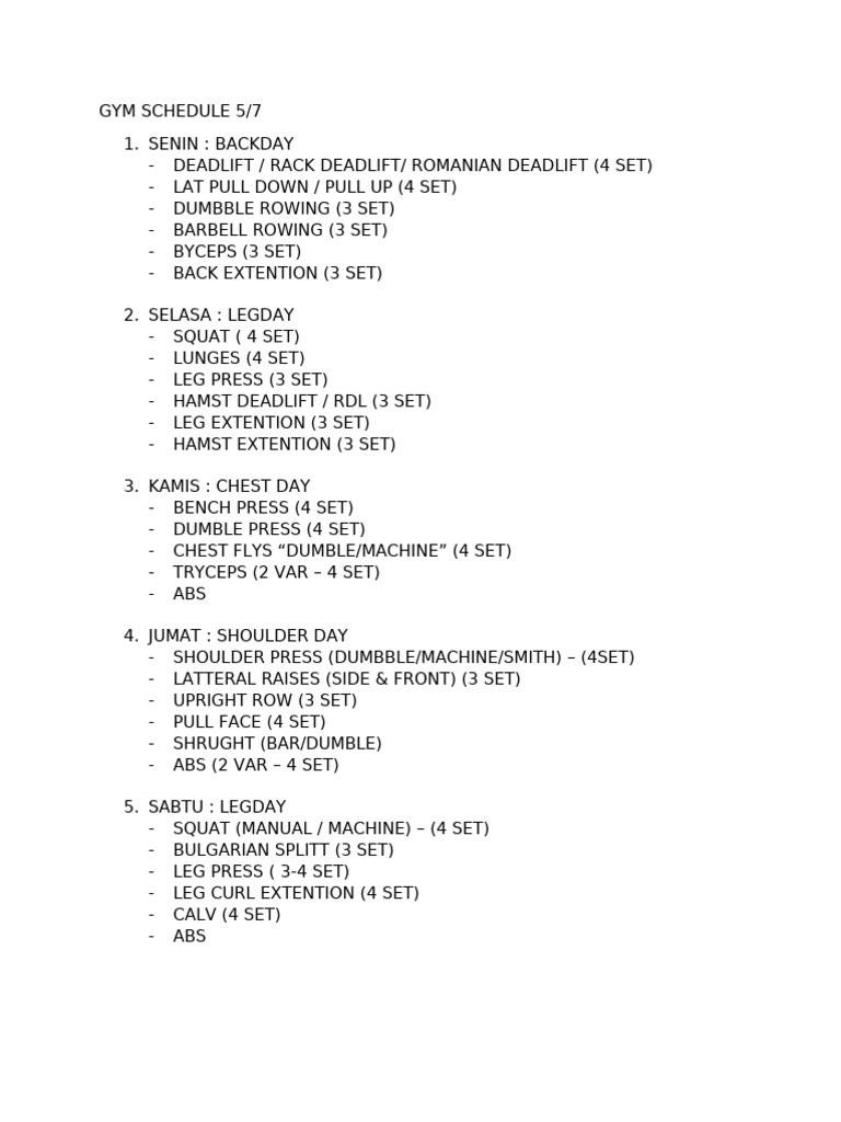 Weekly Gym Workout Schedule | PDF