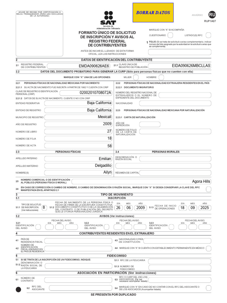 Formato Único de Inscripción al RFC | PDF | Documentos legales