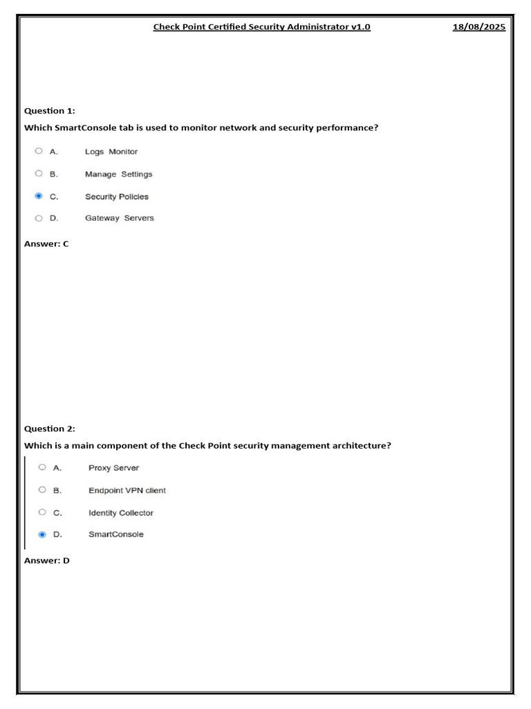 Check Point Certified Security Administrator (CCSA) v1.0 Expert 18 Aug ...