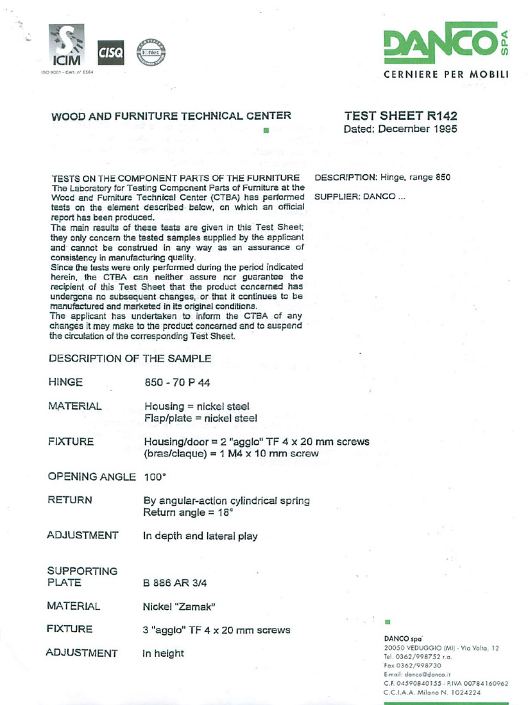 Test Certificate - Danco 850 | PDF