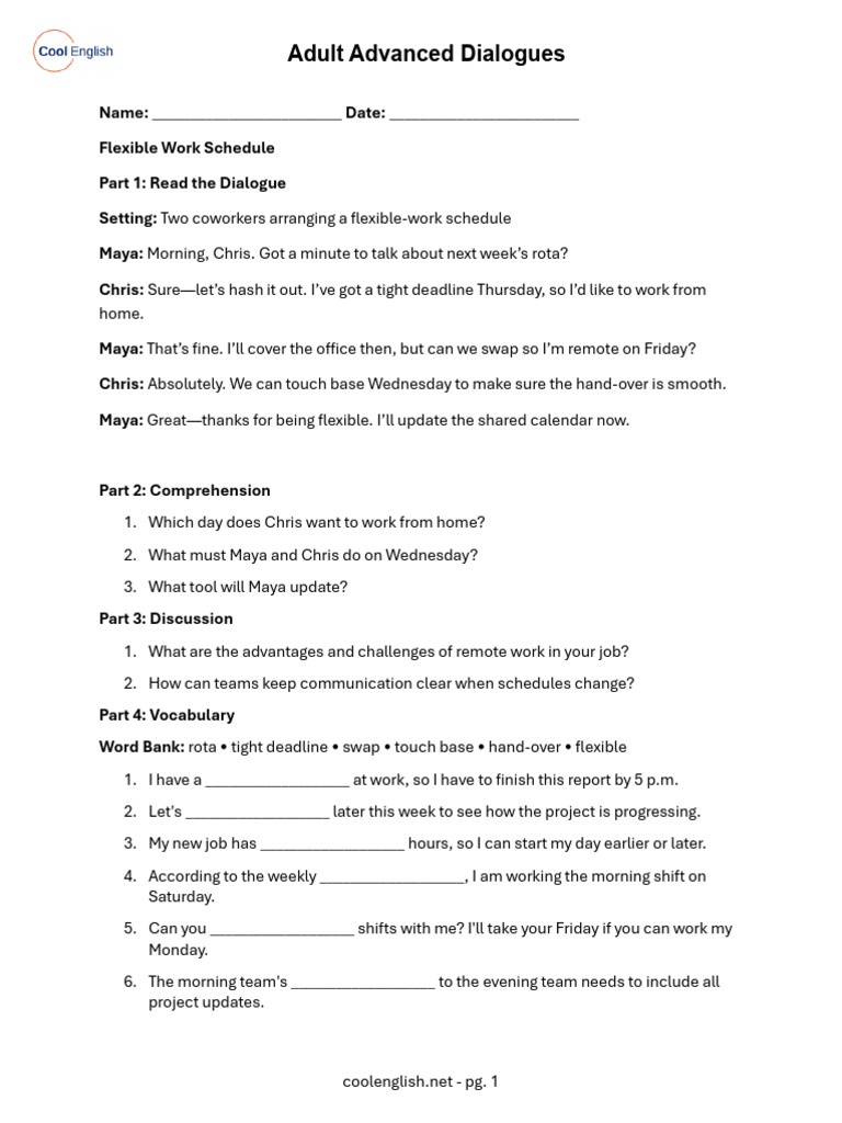 Advanced Workplace Dialogue Exercises | PDF
