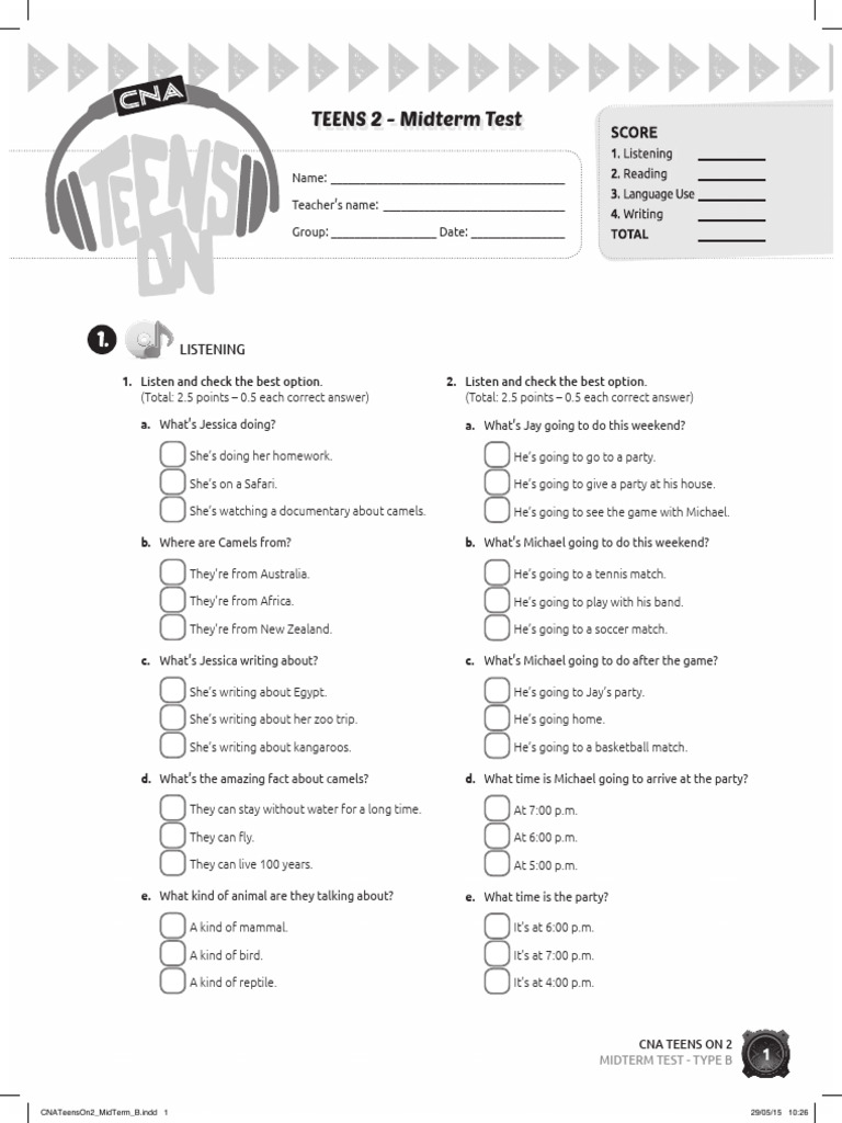 Teens 2 - Midterm Written Test - Tipo B 2 | PDF | Safari | Zoology
