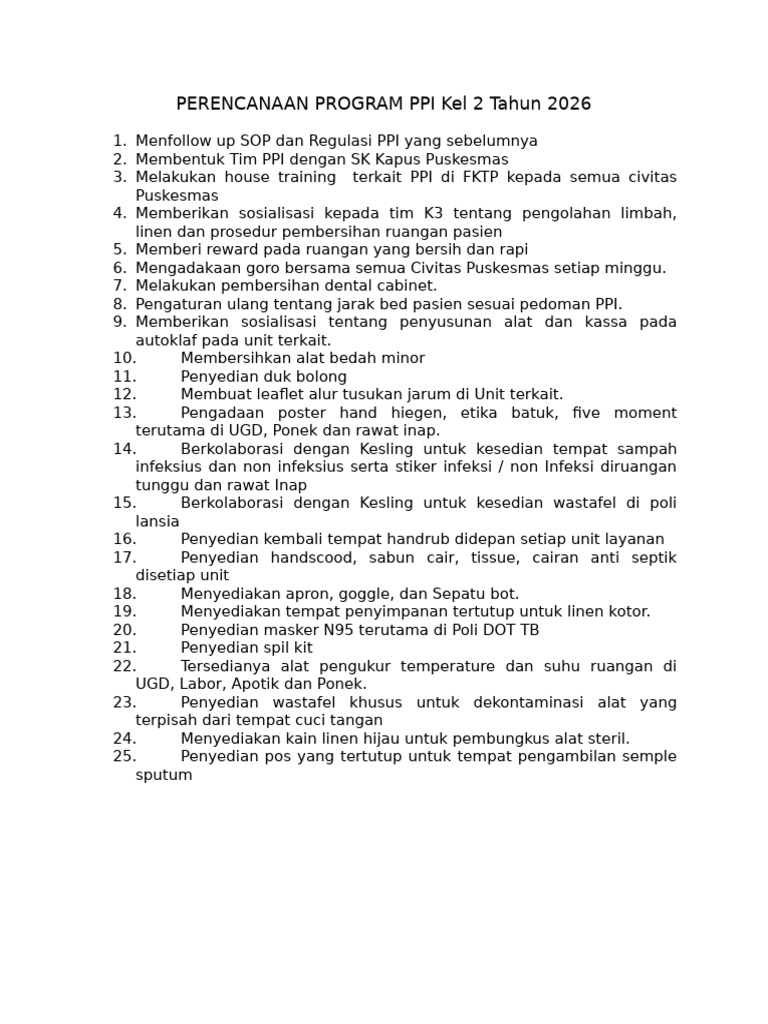 Rencana Program PPI 2026 Puskesmas | PDF